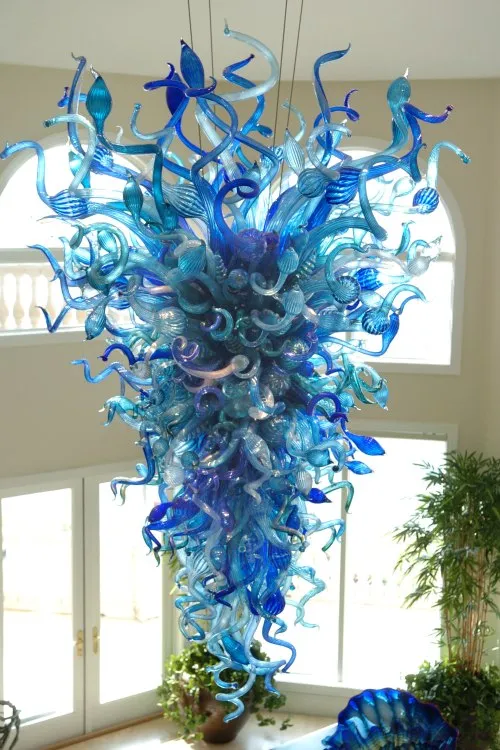 Lamps Cobalt Blue and Aqua Chandeliers Lights Artistic Decoration 100% Mount Blown Glass Modern Chandelier Light