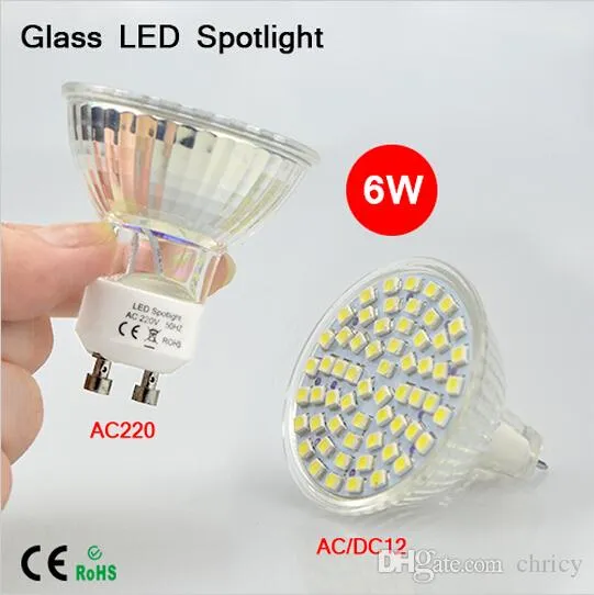 6W LEDスポットライトガラスボディ電球60 LED GU10 MR16 E27 B22 LEDランプ電球屋内照明用熱耐性3528SMD