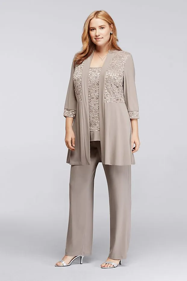 Champagner Spitze Mutter der Braut Hosenanzüge mit Jacken U-Ausschnitt Hochzeitsgast Kleid Plus Size Chiffon Mütter Bräutigam Kleider3153