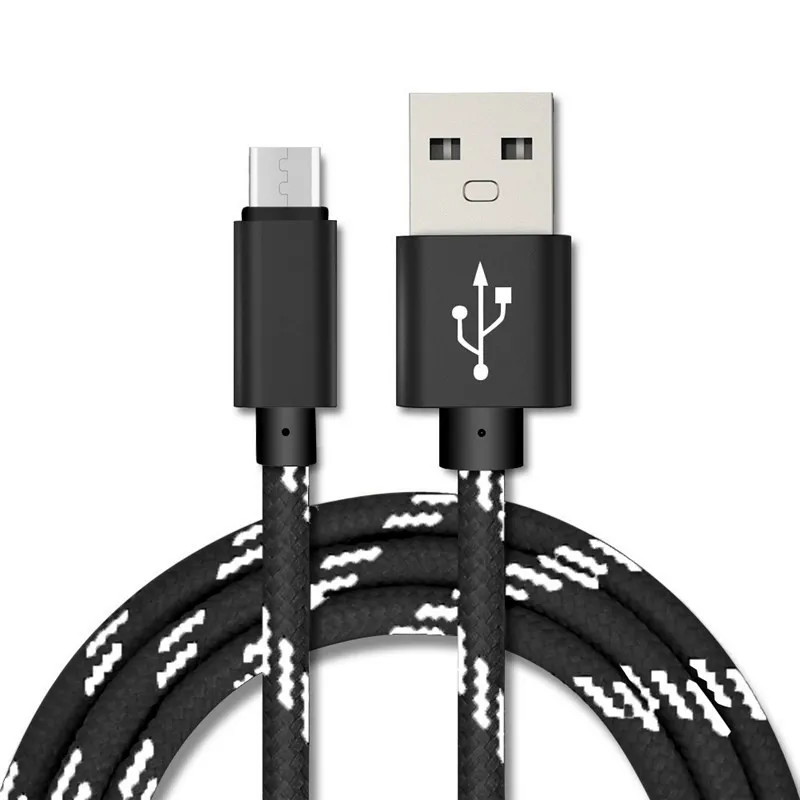 Tygflätad kabel Mikro typ C USB -datasynkroniseringsladdningskablar för Samsung S4 S6 S7 Edge S8 Plus HTC LG Telefonkabeltråd