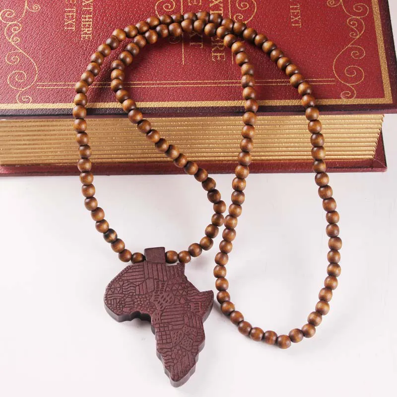 Wholesale and retail 2017 New Africa Map Pendant Good Wood Hip Hop Wooden Fashion Necklace 