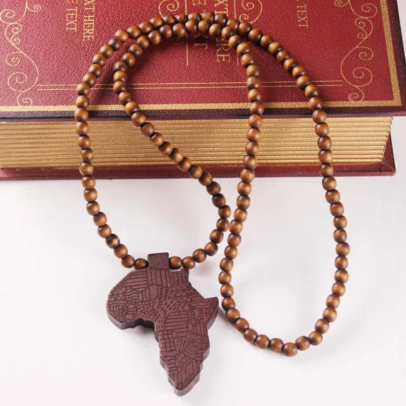 Collier pendentif carte de l'afrique en bois, style Hip Hop, à la mode, entier et au détail, nouvelle collection 2017, 2283