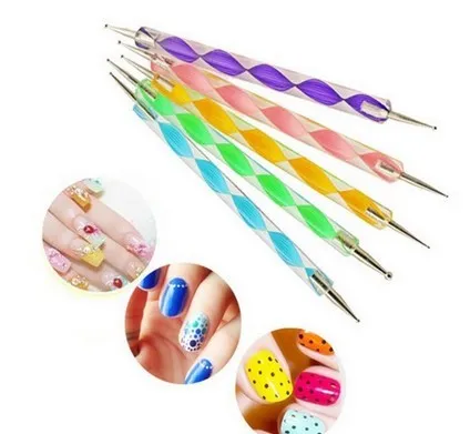 5Pcs Set 2-Way Dotting Pen Marbleizing Peinture Outil Nail Art Dot Set