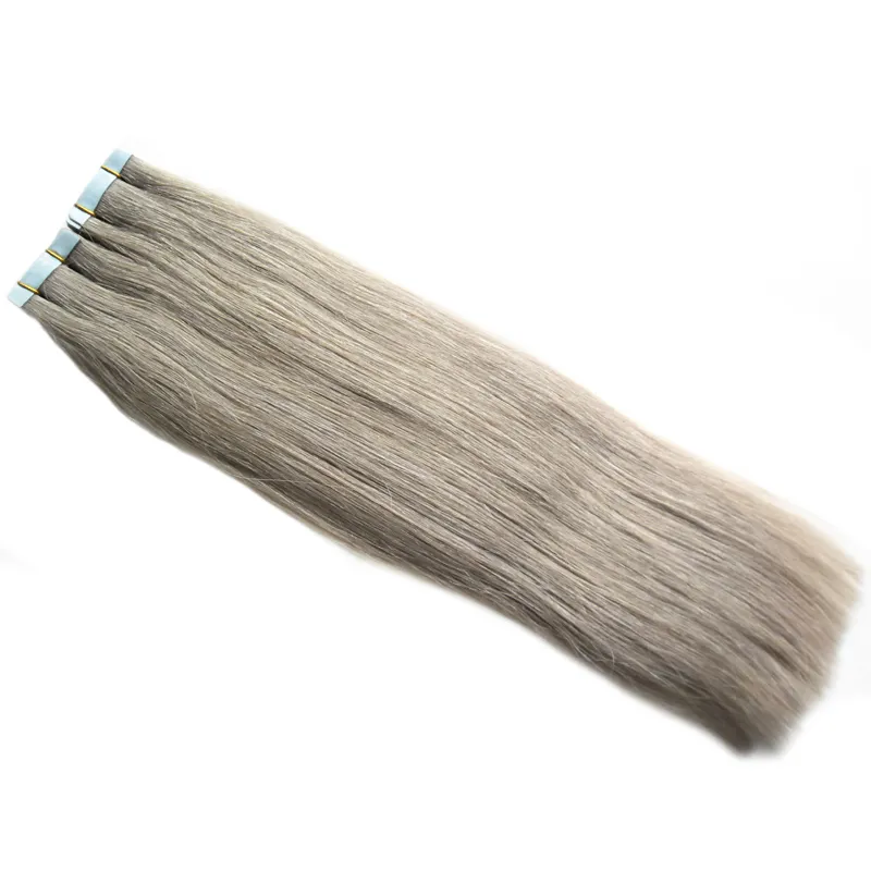 Silver Brazilian Hair Tape in hair extensions Straight 100g grey virgin hair skin weft tape