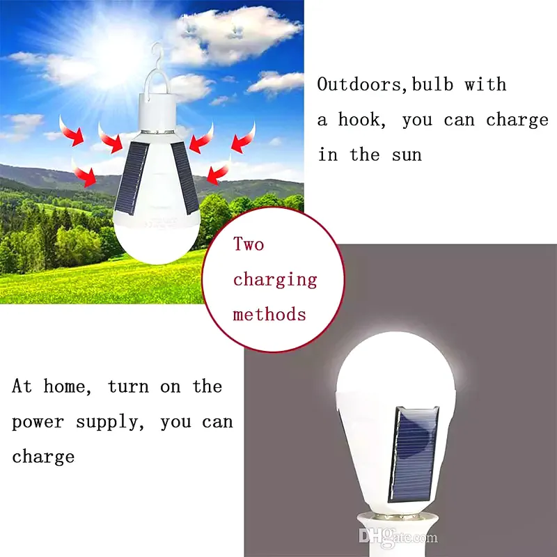 Luzes solares E27 7W Lâmpadas solares 85-265V Luz de poupança de energia LED Lâmpada inteligente recarregável iluminação solar de emergência Bulbo de emergência ZJ0557