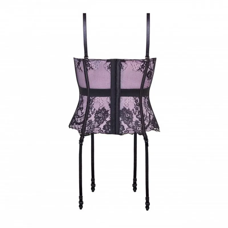 Lingerie Like Overbust Corsetto Busiter con coppe con ferretto Dettaglio e sovrapposizioni di pizzo a contrasto Corsetto sexy San Valentino da donna