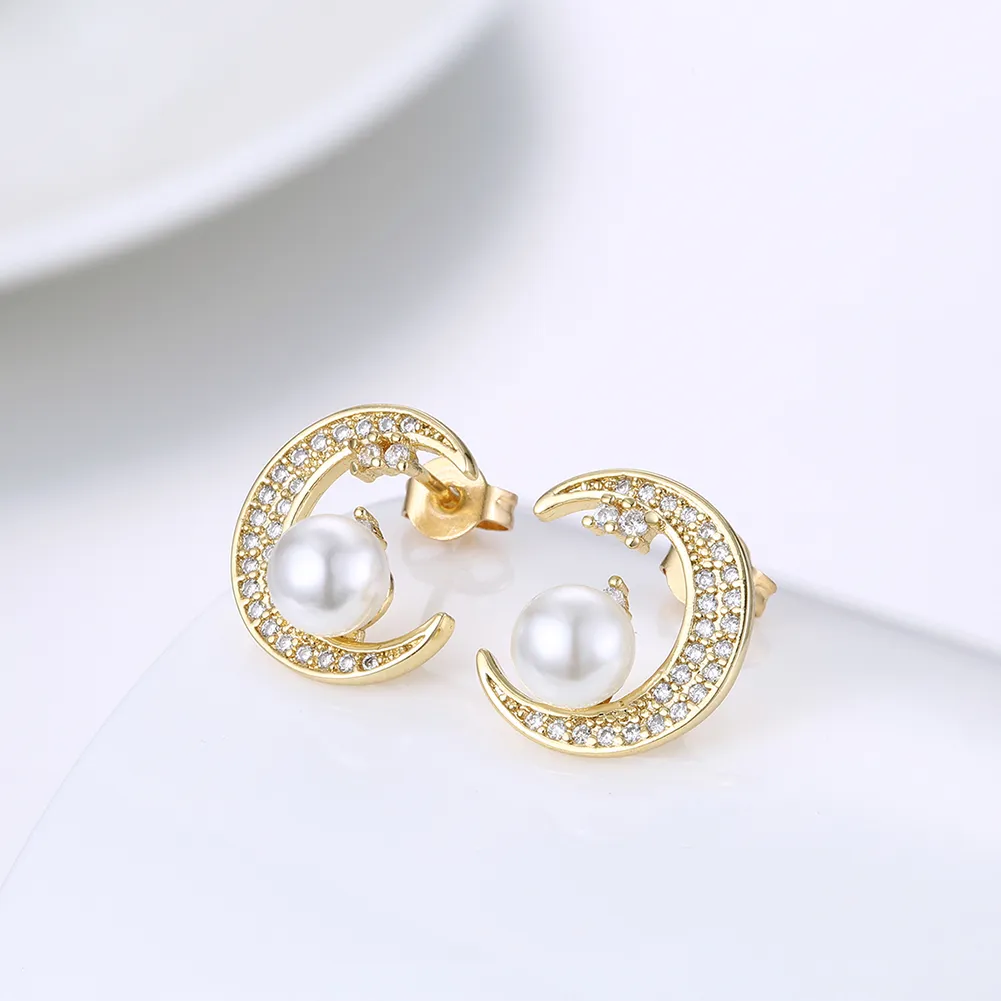 2017 nouveau haute qualité dame boucles d'oreilles en or romantique lune perle boucles d'oreilles dames mode Zircon fête boucles d'oreilles bijoux 9672188