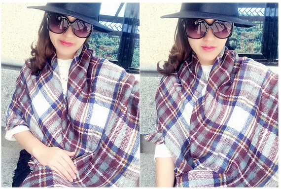 winter woman wool spinning scarf ladies double-faced Multicolored gingham checks kerchief man scarf 140*140cm free ship