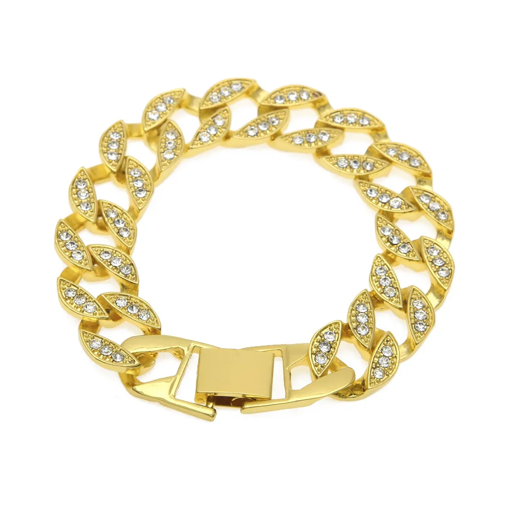 Novos Hip Hop Luxo Simulado Diamante Pulseiras Para Homens Prata Banhado A Ouro Congelado Para Fora Miami Cuban Pulseira