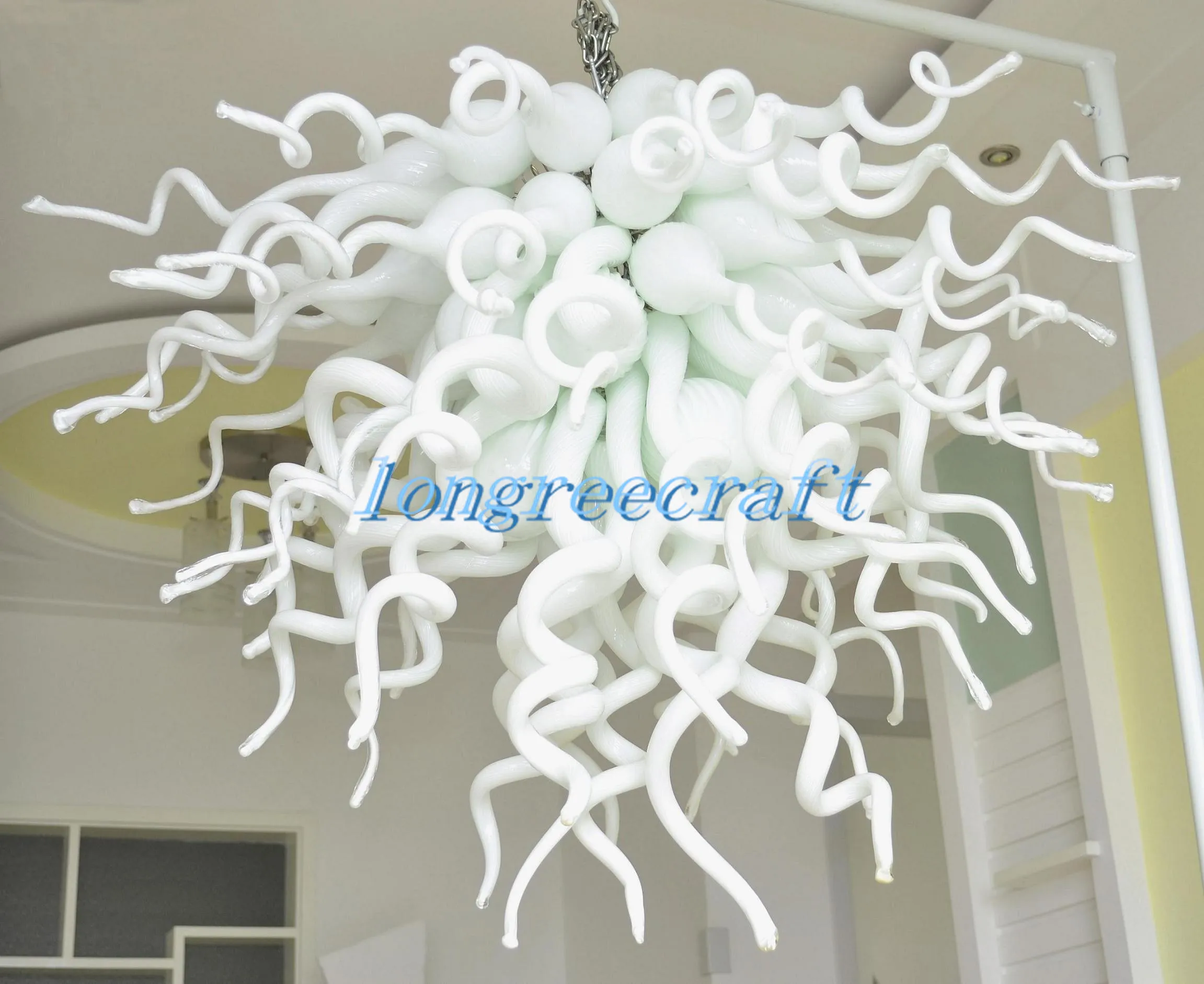 Deckenleuchten, mundgeblasen, 110 V/120 V, LED-Leuchtmittel, wunderbarer, moderner, schlichter Glaskristall-Kronleuchter in Weiß