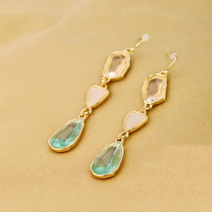 Fashion gold plated crystal stone dangle earrings water drop geometry crystal gemstone earrings for women jewelry