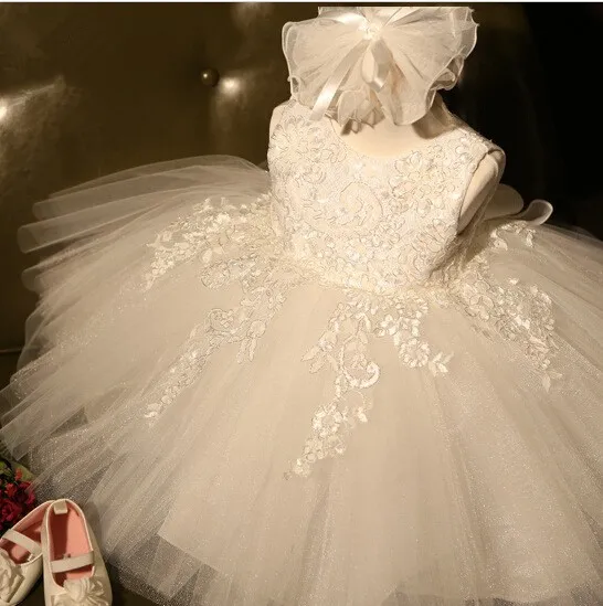 Hoge kwaliteit witte eerste communie jurken voor meisje tule kant baby peuter pageant bloem meisje jurk voor bruiloft en verjaardag