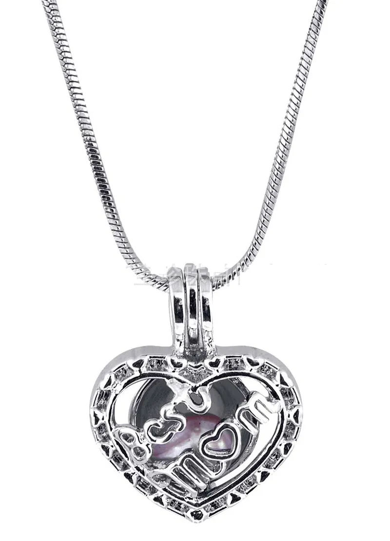 Mode amour perle pendentifs cage coeur lettre creuse meilleure maman médaillons charme en argent plaqué Fit collier bijoux en vrac en gros