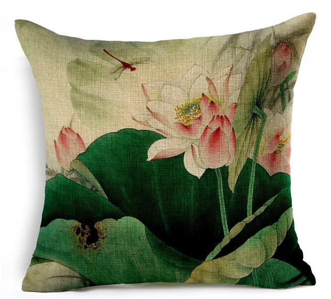 45 cm x 45 cm Water Lily Pillow Covers Beautiful Flowers Pillow Covers Decor Bird dragonfly throw pillow covers