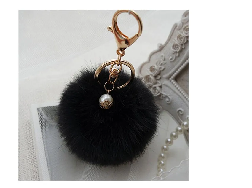 Gouden konijnenbontBall pompom sleutelhanger bont sleutelhangers porte clef llaveros parel sleutelhanger voor tas charme navidad regalos7136460