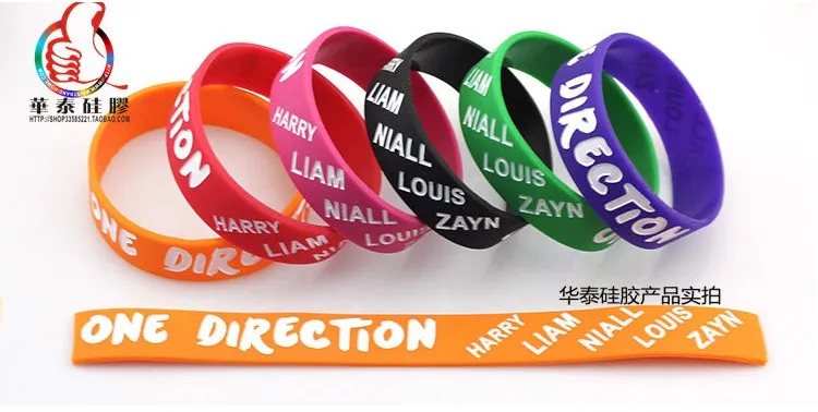 Commercio all'ingrosso 10 pz/lotto One Direction Segmento Con Impresso In Silicone Riempito di Colore Della Mano Della Fascia 1d Braccialetto In Silicone Stella Accessori Del Braccialetto