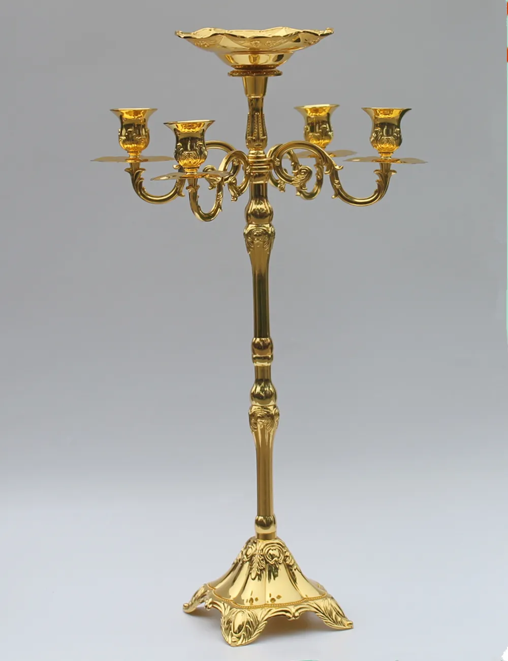 hot-selling 65cm Gold finish candelabra with flower bowl,5-arms weddings event candle holder centerpiece candelabrum