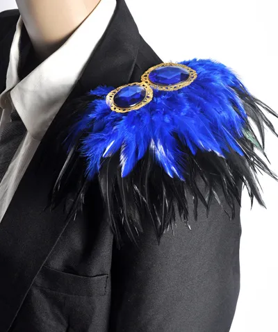 Handmade men blazer accessories /ostrich feather crystal epaulette/epaulet shoulder/host performance costume wholesale