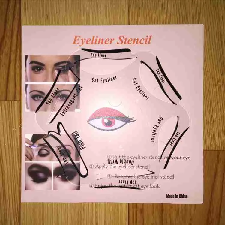 DHL shipping 6 In 1 Multifunction Eye Stencil Cat Eyeliner Stencil For Eye Liner Template Card Fish Tail Double Wing Eyeliner Stencil