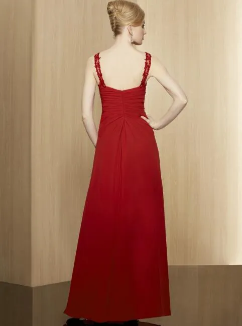 Red Long Madre de los vestidos de novia / novio con chaqueta / bolero gasa espaguetis elegantes pliegues elegantes lentejuelas con cuentas mujeres vestido de noche formal 2021