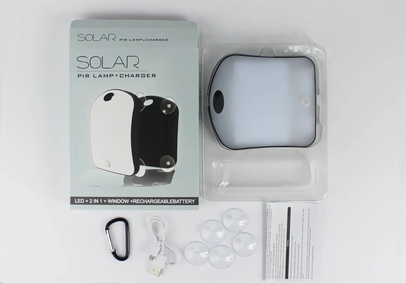 Hot Portable 2 in 1 Solar PIR Lampe mit Fenster Energienbank 6000mAh Karabiner Saugnapf Fenster Stick Solar Ladegerät LED Sensor Nachtlicht