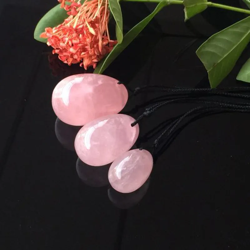 3 pçsset rosa quartzo cristal ovos corda yoni cura ovos ferramenta massagem pélvica kegel exercício vaginal aperto bola para saúde car9401018
