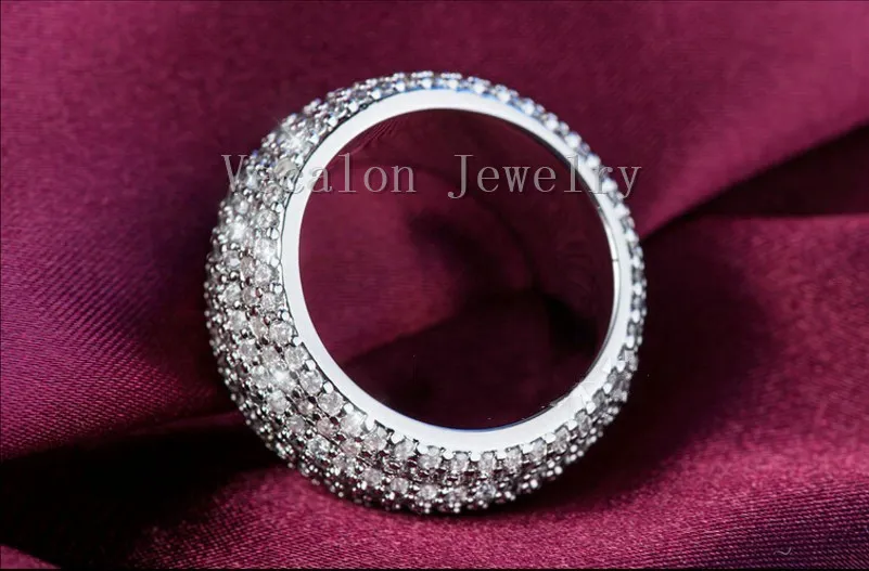 Vecalon 2016 feminino anel cheio em torno de diamante simulado CZ 925 esterlina anel de banda de casamento de casamento para mulheres