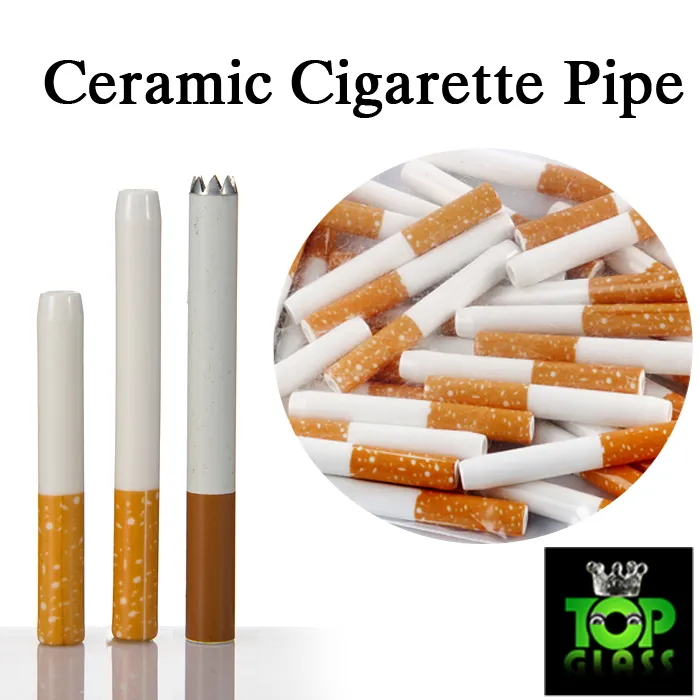 Yellow Filter Ceramic Cigarette Hitter Portable Cig Shaped Herb Pipe