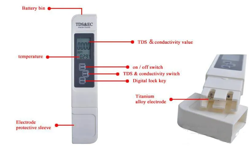 Digital TDS EC Meter LCD TDSEC Temperaturtester 0-9990 TDS Ledningsförmåga Vattensvätska Kvalitetsverktyg Partihandel