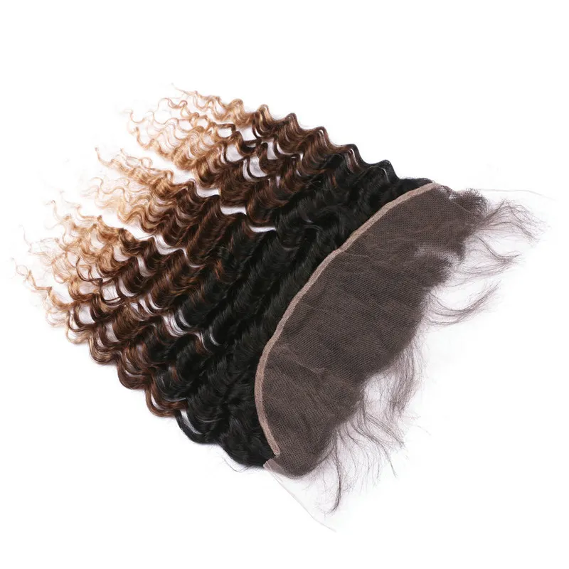 Deep Wave 1b 4 27 Honigblonde Ombre 13x4 Voller Spitze Frontal Jungfrau Brasilian 3tone Ombre menschliches Haar Ohr -Ohr -Frontal -Frontalverschluss6340595