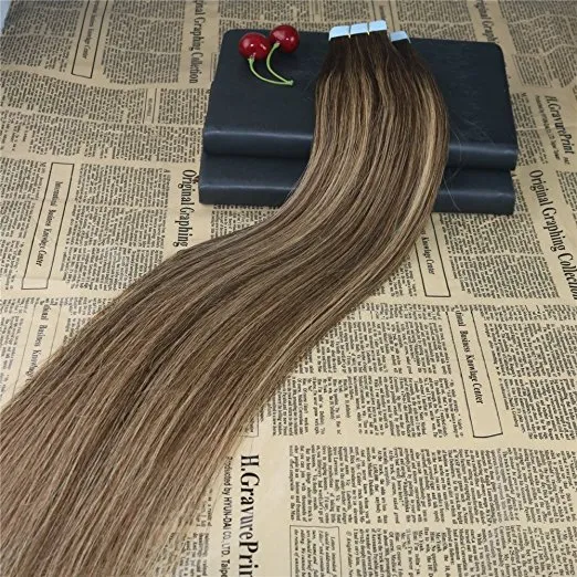 Wholesale -Tape in human hair 16-26inch mix color 4/27 100g/pack straight skin weft hair extension ELIBESS