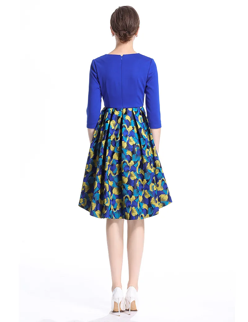 Fashion Print Women Asymmetrical Dress V-Neck Half Sleeve Dresses 0917188