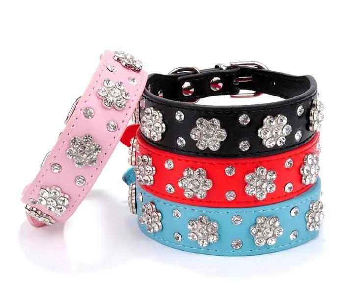 Collar De Cuero Rosa Con Diamantes De Imitación Para Perro