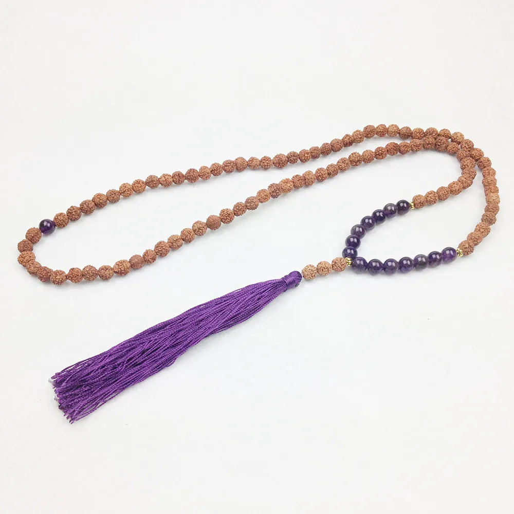 ST0241 2016 Nuova Ametista 108 Perline Mala Collana con nappa Collana spirituale Rudraksha Collane pregiate Gioielli