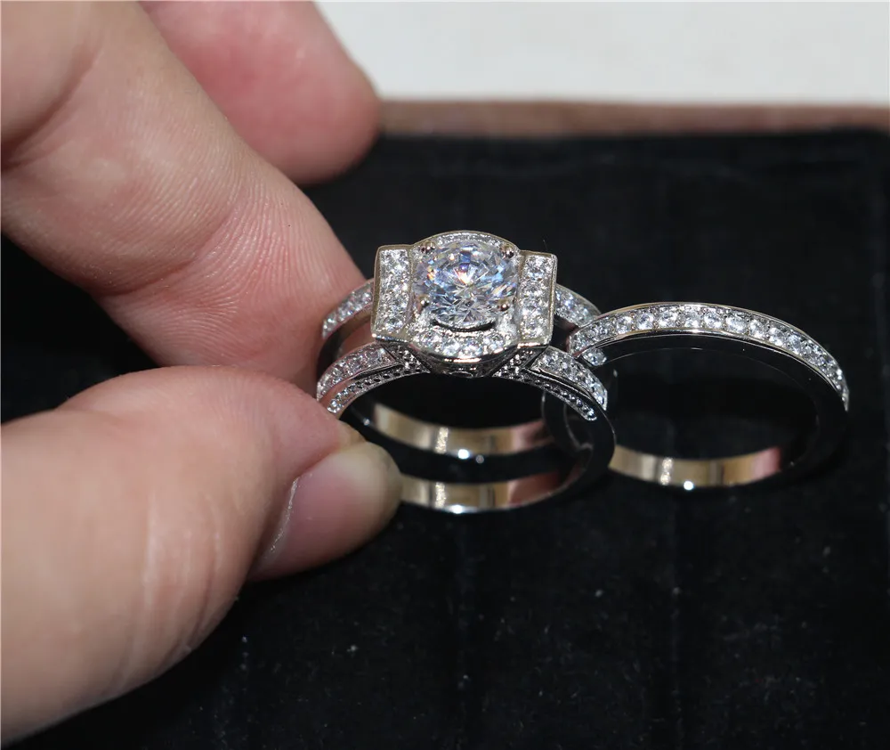 Vintage 10kt vitguld fylld ringar finger dam simulerad diamant cz cocktail ädelsten ring sätter engagemang bröllop brud smycken för kvinnor
