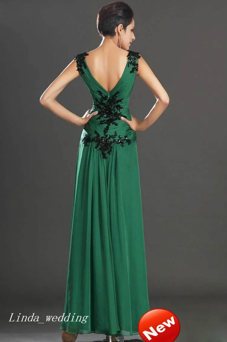 Emerald Green Evening Dress A Line V Neck Backless Chiffon Long Special Occasion Dress Prom Party Gown4281497