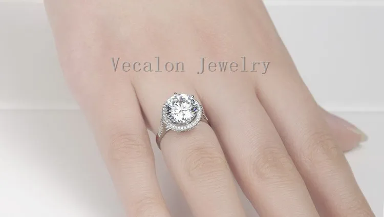 Vecalon 2016 Brand Design Female Crown ring 5ct Simulated diamond Cz 925 Sterling Silver Engagement wedding Band ring for women