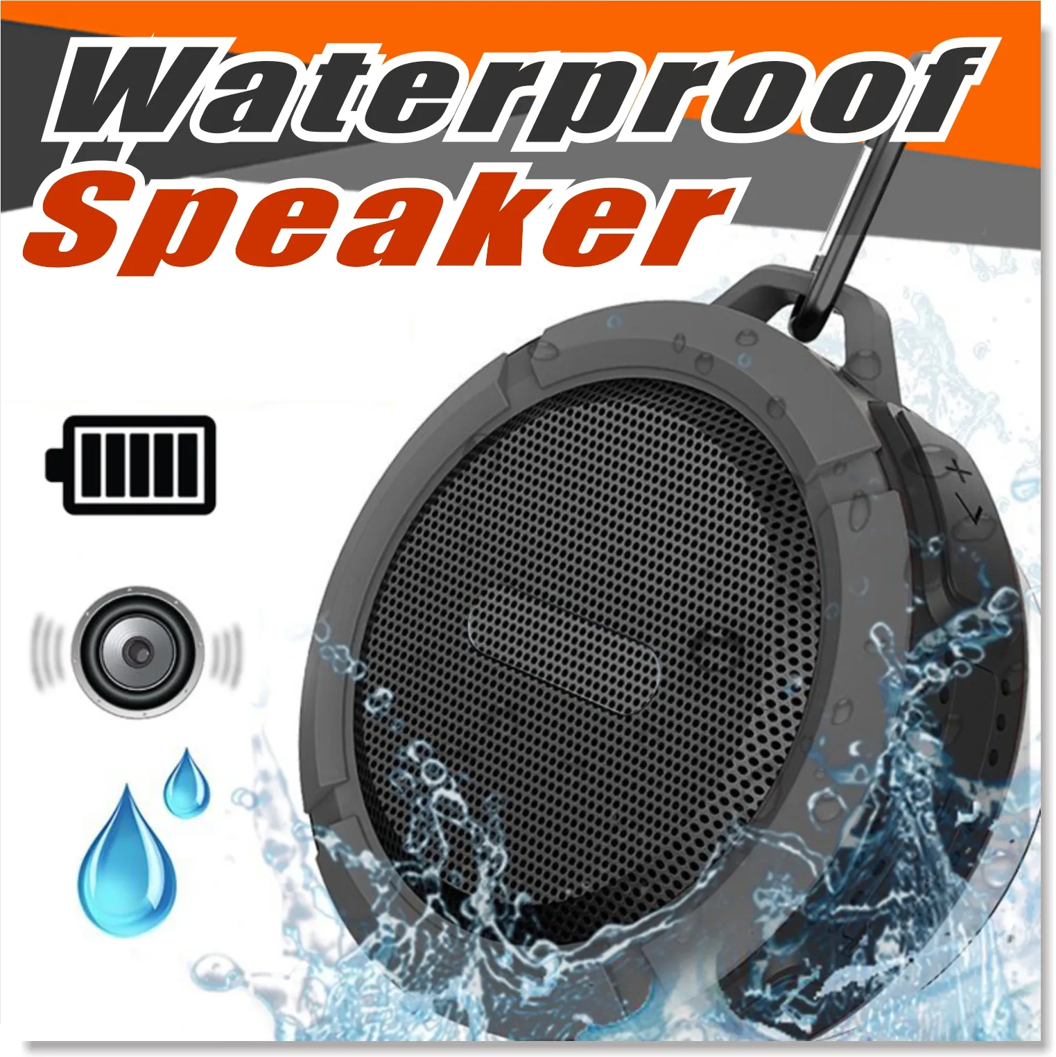 Bluetooth 3.0 Wireless Speakers Waterproof Shower C6 Speaker with 5W Strong Driver Long Battery Life and Mic and Removable Suction Cup
