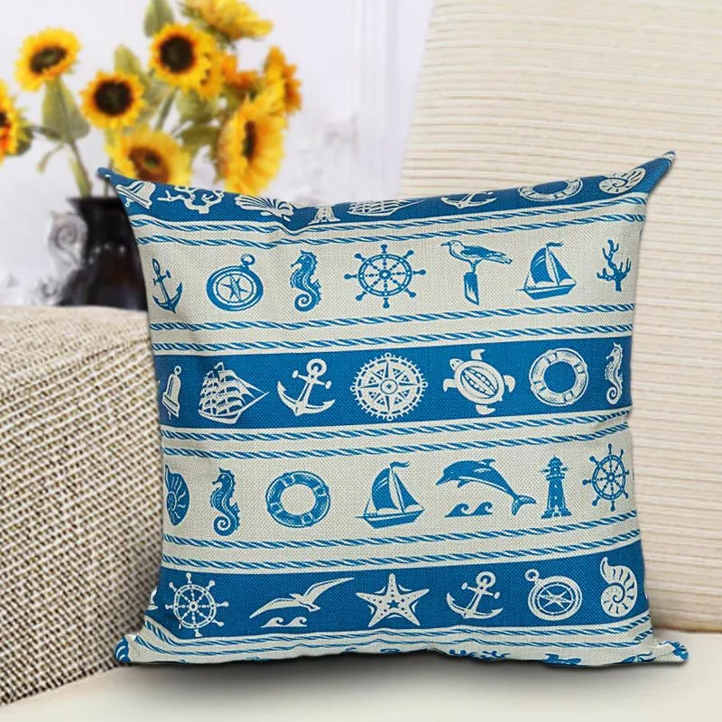 Ocean Styles Home Sofa Printing Pillowcase Sailing Boat Anchor Sailor Pattern Cotton Pillow Cover 42 * 42CM Pillow Cover Cushion Cover