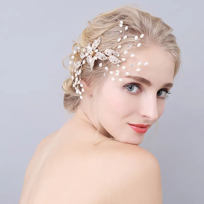 Yeni Düğün Başlıkları Saç Aksesuarları İncilerle Karşarlık Rhinestones Kadın Saç Takıları Gelin Mücevherleri #HP902