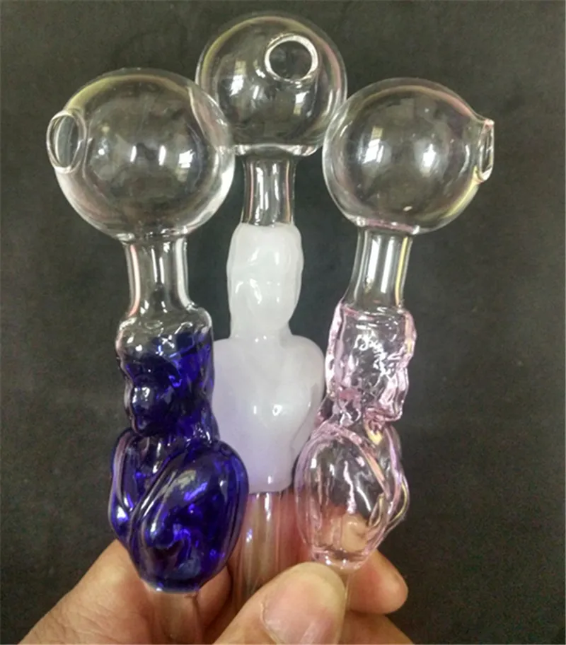 Hand Woman Smoking Pipe Colorful Glass Girl Pipes 14cm oil burner Handle Pipes Curved Mini curved Smoking Pipe