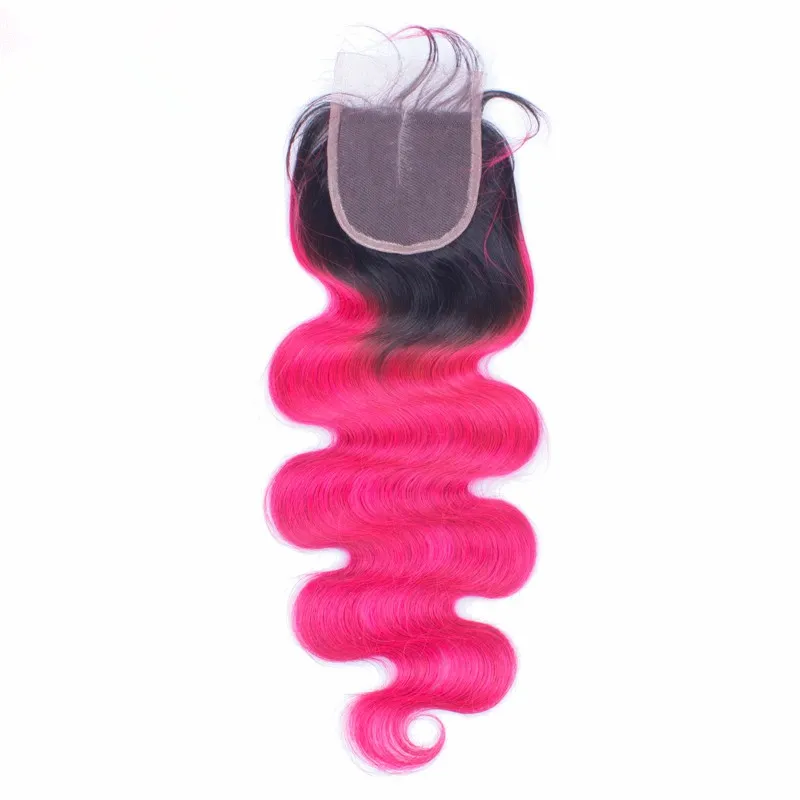 T1B Pink Ombre Virgin Brazilian Body Wave Hair Bundles Dark Roots Two ...