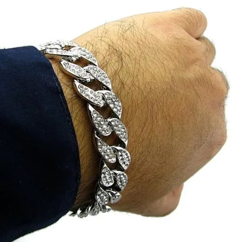 Men Luxury Simulated Diamond Bracelets Bangles High Quality Gold Plated Iced Out  Cuban Bracelet 6/7/8/9/10inches