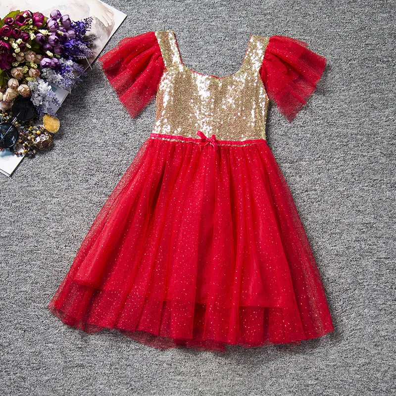 2 to 6 years Girls summer baby children sequined dresses, retail kids boutique tulle clothing, R1ES505DS-60