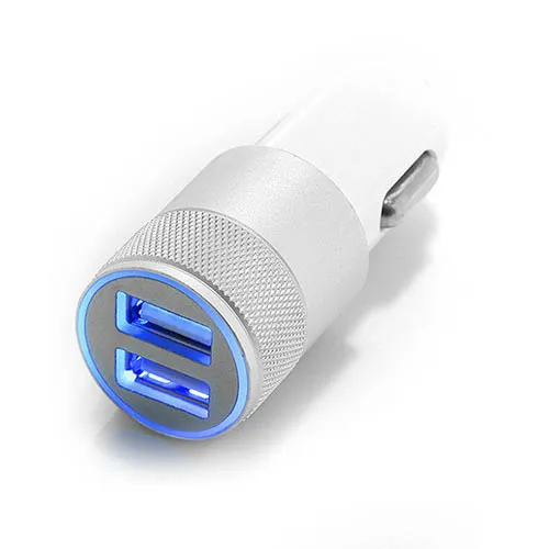 Metalowa ładowarka samochodowa Dual Dual USB LED wskazuje Zapalona adapter samochodowy dla iPhone 7 7Plus 6 6Plus Samsung HTC