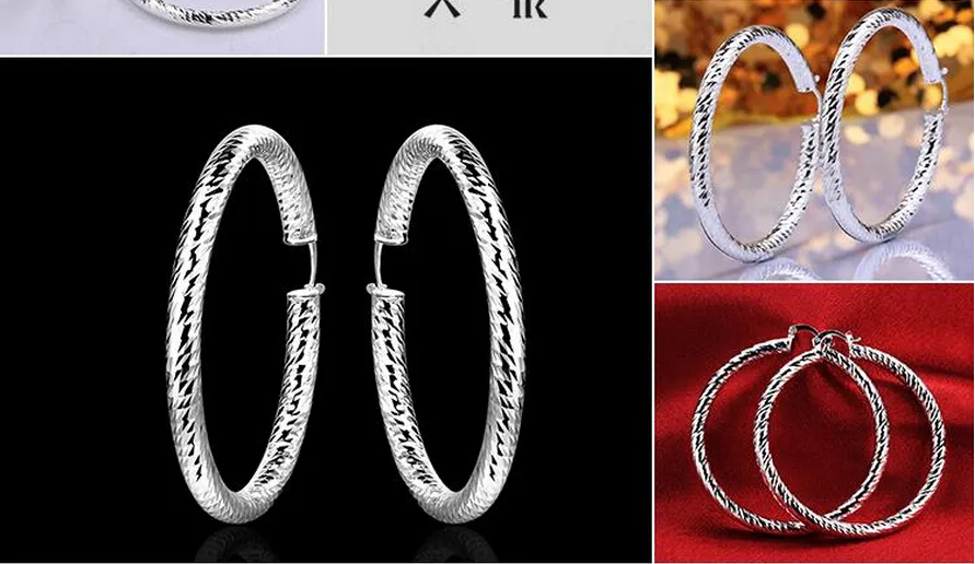 / joyería de chapa de alta calidad 925 regalos pendientes de aro de plata oído moda 60mm Luminoso gran anillo de oído hipérbole