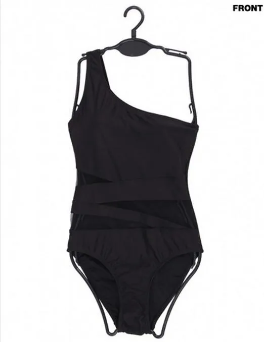 costume da bagno intero in maglia nera bikini monokini da donna spedizione gratuita