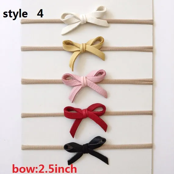 5style available ! 3" Mini Glitter Leather Bow Nylon Headband,Leather Bows Baby Headbands,Girls And Kids Nylon Hair Accessories /