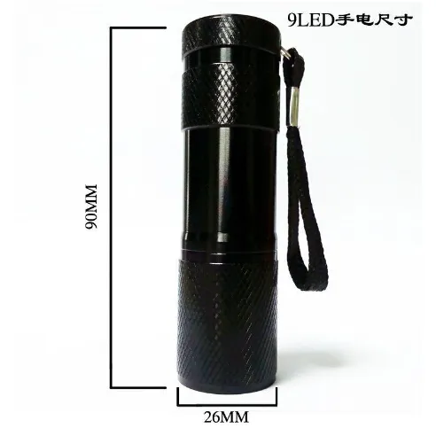 9LED Aluminium Mini Portable UV Ultra Violet Blacklight 9 LED Flashlight Torch Light