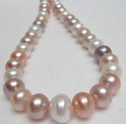 Hot sell 8-10mm Beaded Necklaces south sea white pink purple pearl necklace 18inch 14K gold clasp